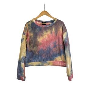 Week & Women's Long Sleeve Tie Die Boxy Pullover Sweatshirt Size L Multicolor